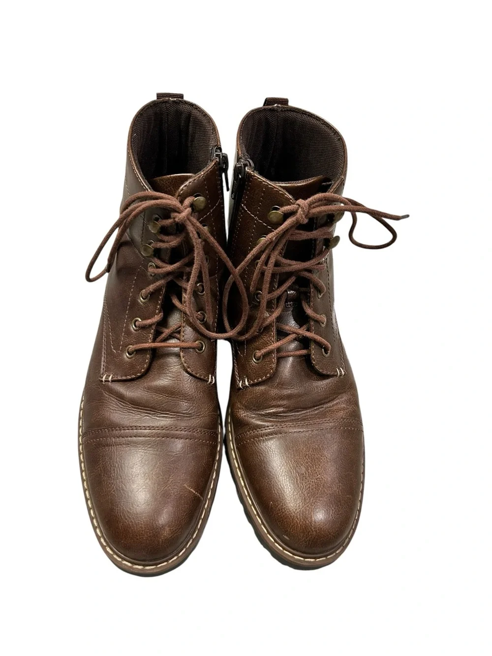 Sonoma Zip Side Combat Men's Brown Leather Lace-Up Boots Brown 11M Ortholite Eco